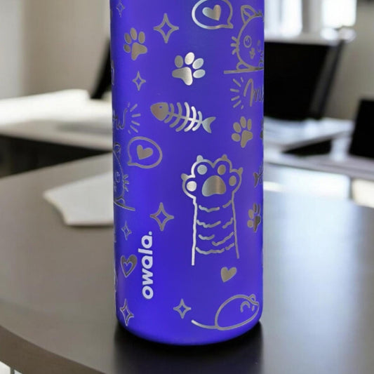 Cat Lover Laser Engraved Owala 24 and 32 oz Bottle | Silver Bows Design | Elegant & Personalized Drinkware