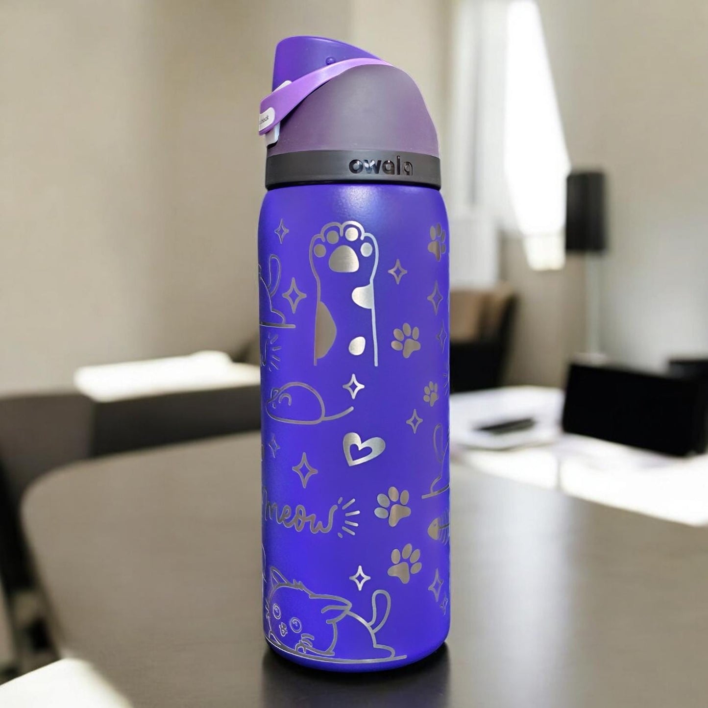 Cat Lover Laser Engraved Owala 24 and 32 oz Bottle | Silver Bows Design | Elegant & Personalized Drinkware