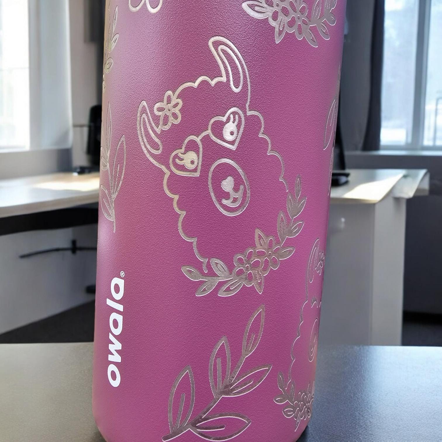 Llama Laser Engraved Owala 24 and 32 oz Bottle | Silver llama Design | fun & Personalized Drinkware