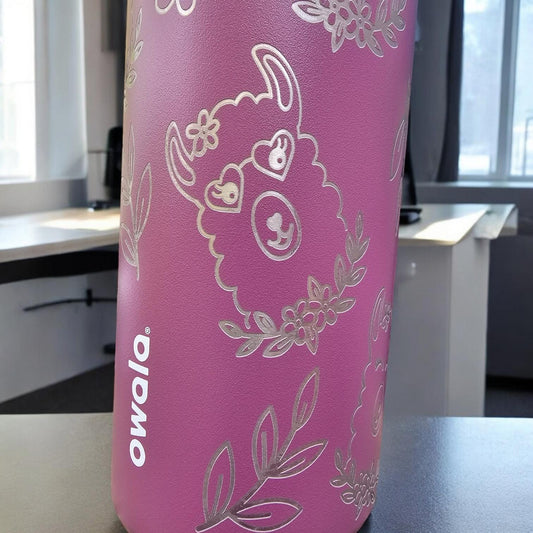Llama Laser Engraved Owala 24 and 32 oz Bottle | Silver llama Design | fun & Personalized Drinkware