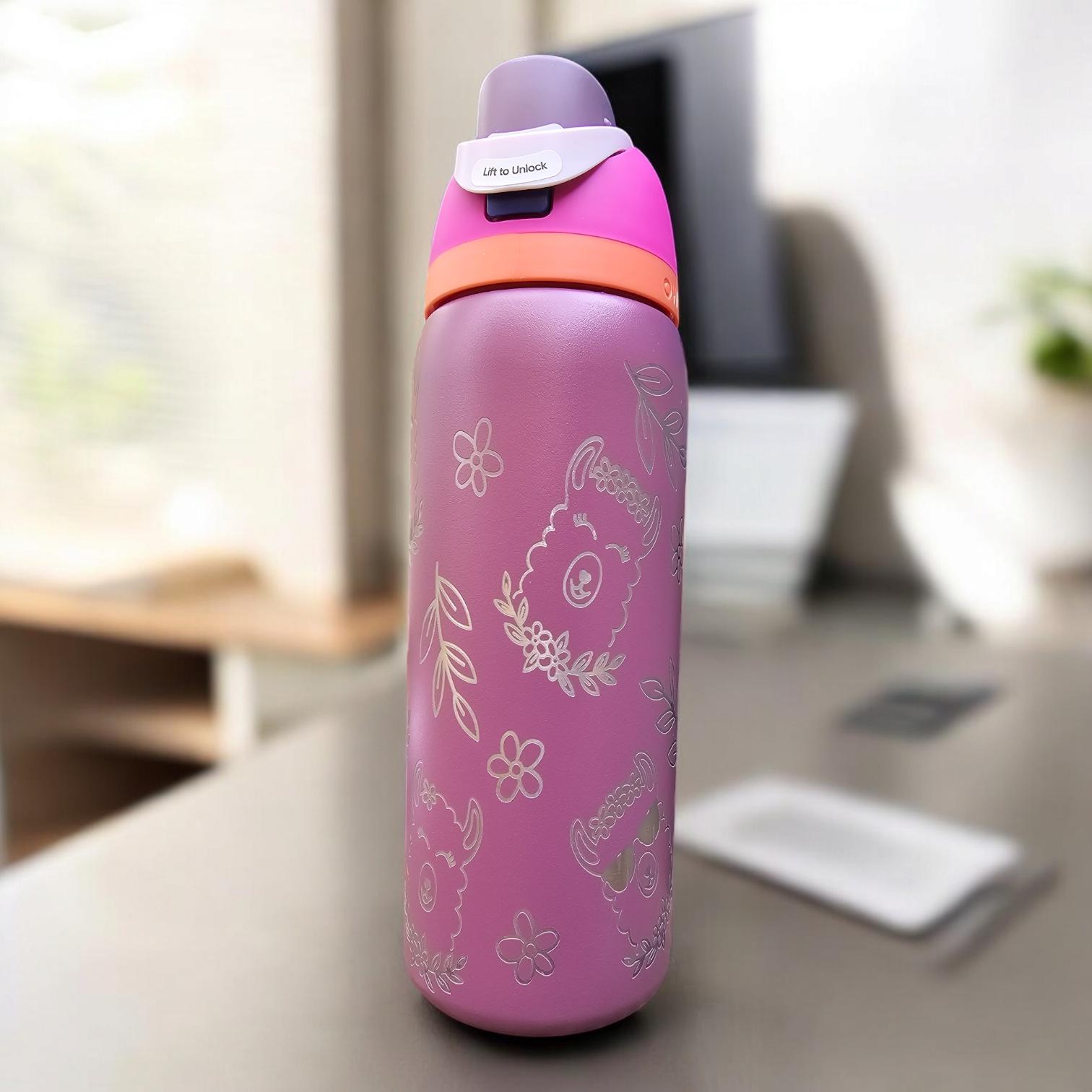 Llama Laser Engraved Owala 24 and 32 oz Bottle | Silver llama Design | fun & Personalized Drinkware