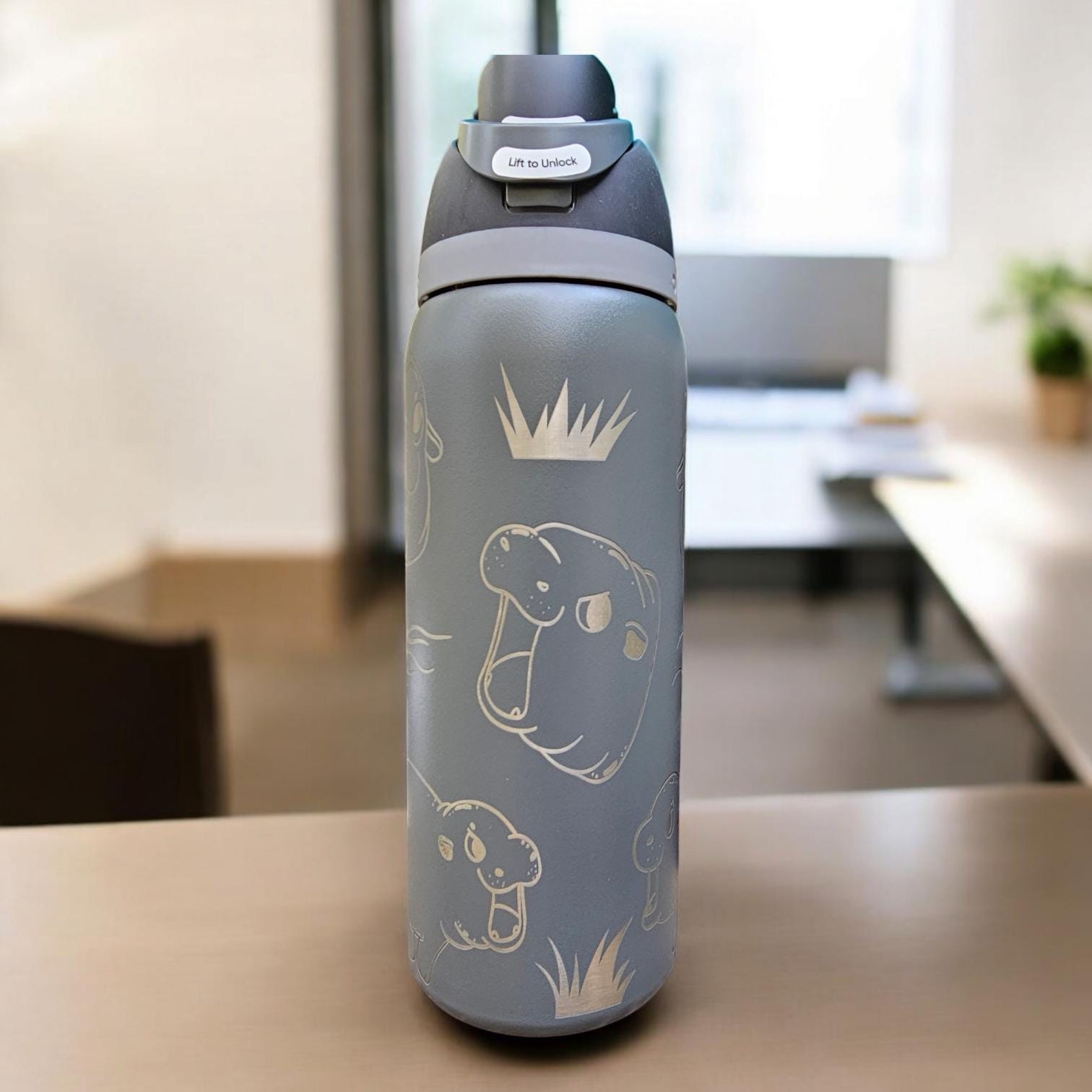 Hippo Laser Engraved Owala 24 and 32 oz Bottle | Hippo Design | Fun & Personalized Drinkware