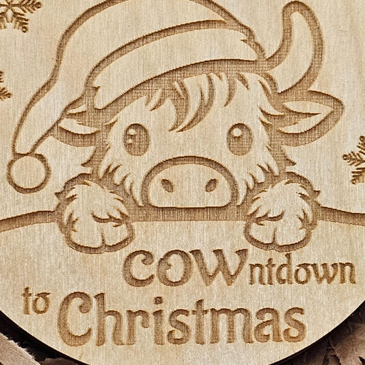 Christmas Countdown Highland Cow, Cute Cow Ornament, Holiday Decor