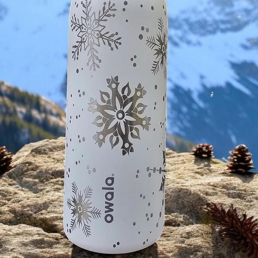Snowflake Engraved Owala 24 and 32 oz Bottle | Winter Design | Elegant & Personalized Drinkware