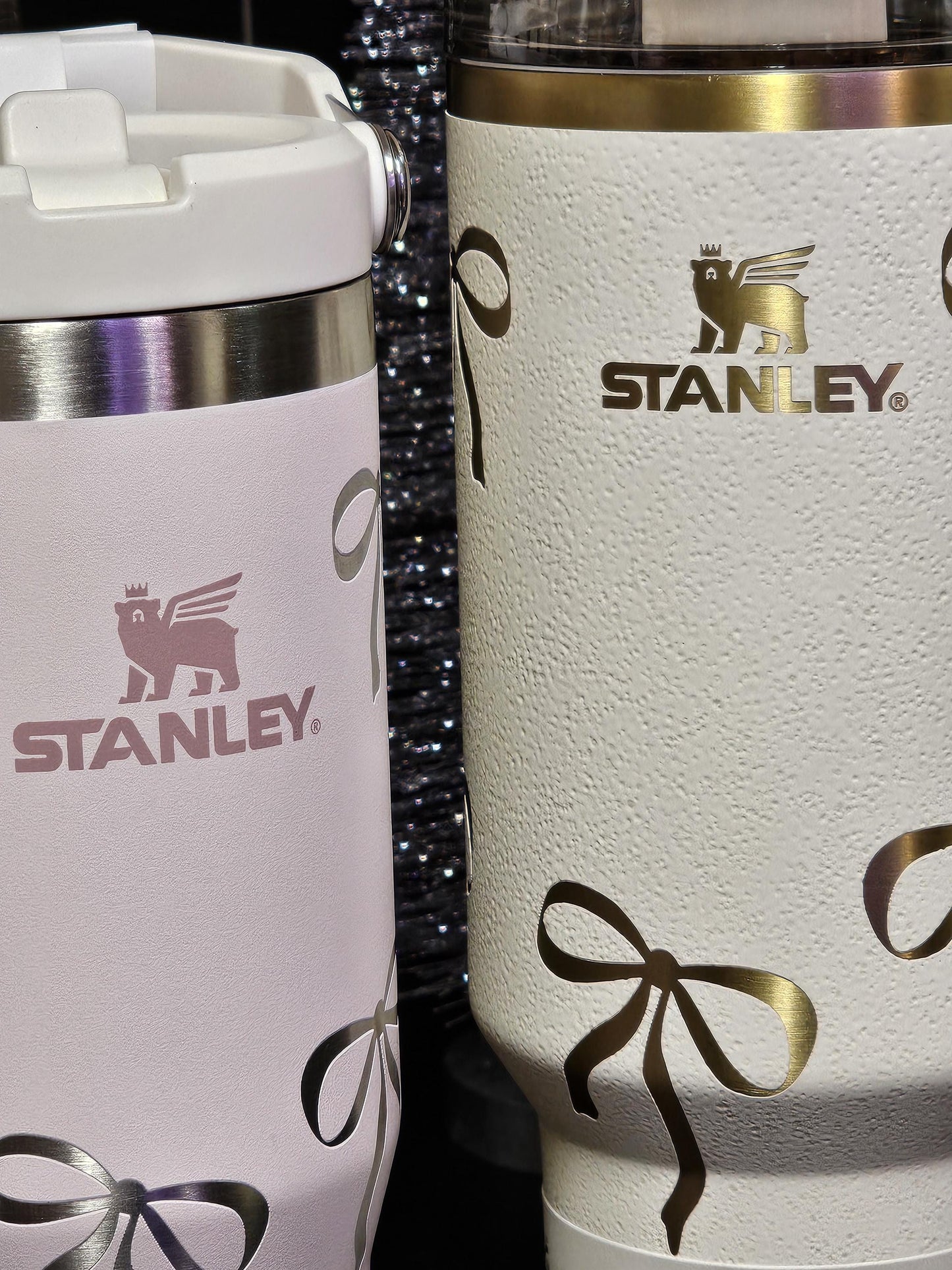 Stanley Coquette Engraved 40 and 30 oz Bottle | Gold Bows Design | Elegant & Personalized Drinkware