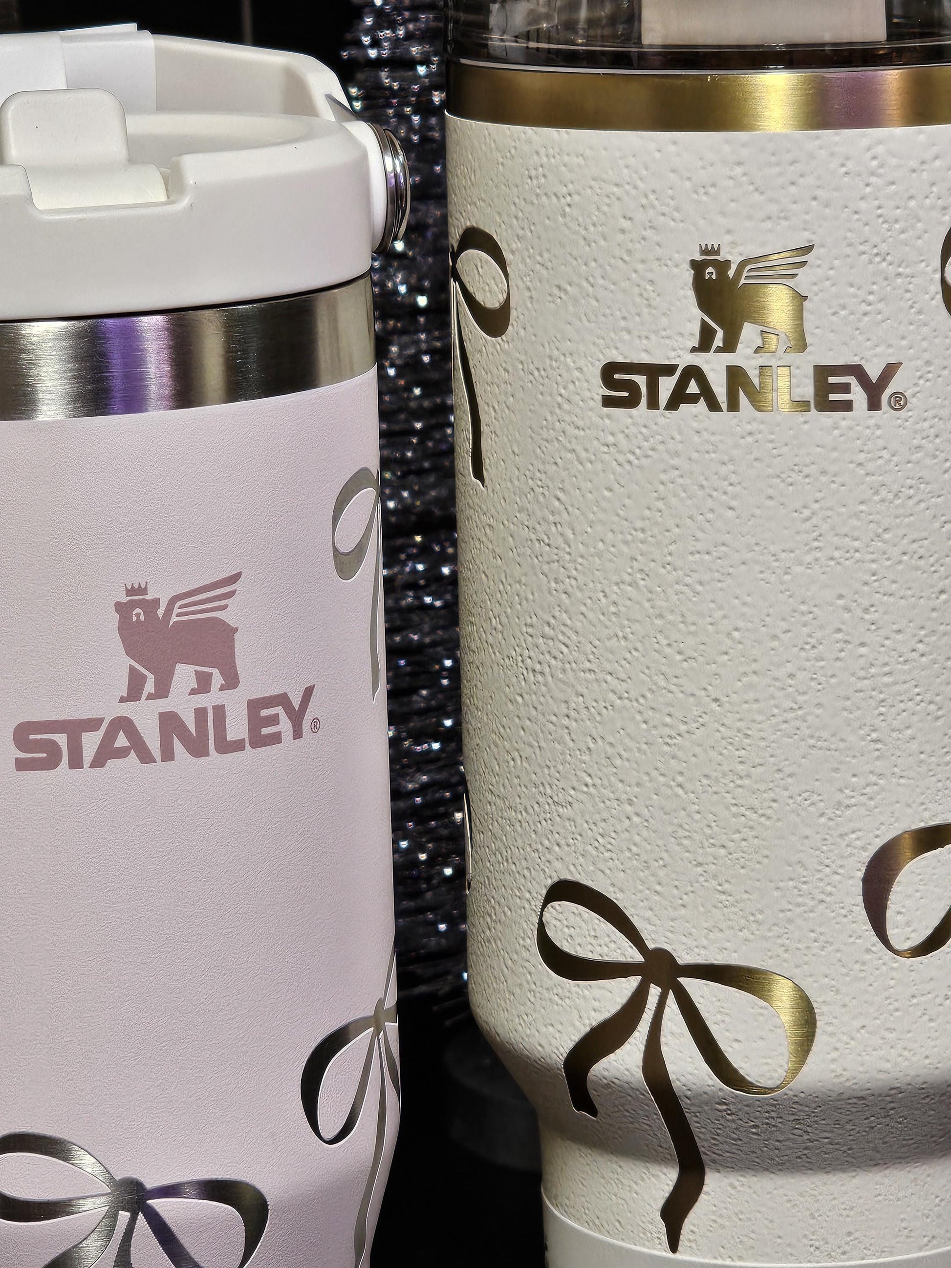 Stanley Coquette Engraved 40 and 30 oz Bottle | Gold Bows Design | Elegant & Personalized Drinkware