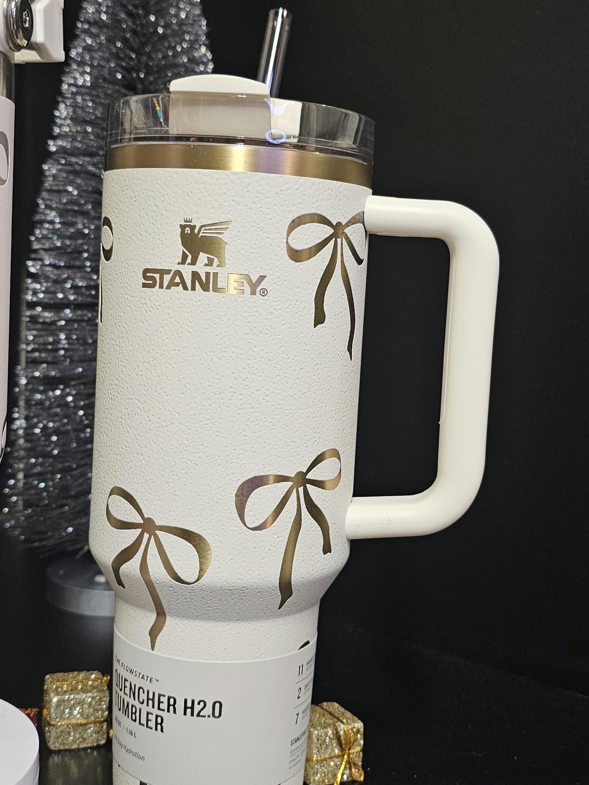 Stanley Coquette Engraved 40 and 30 oz Bottle | Gold Bows Design | Elegant & Personalized Drinkware