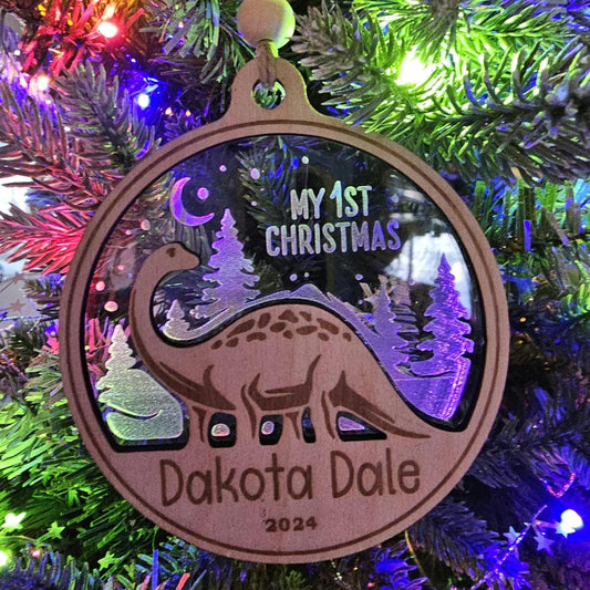 Baby's First Christmas Dinosaur, Dinosaur Ornament, Personalized Baby Gift, Holiday Decor