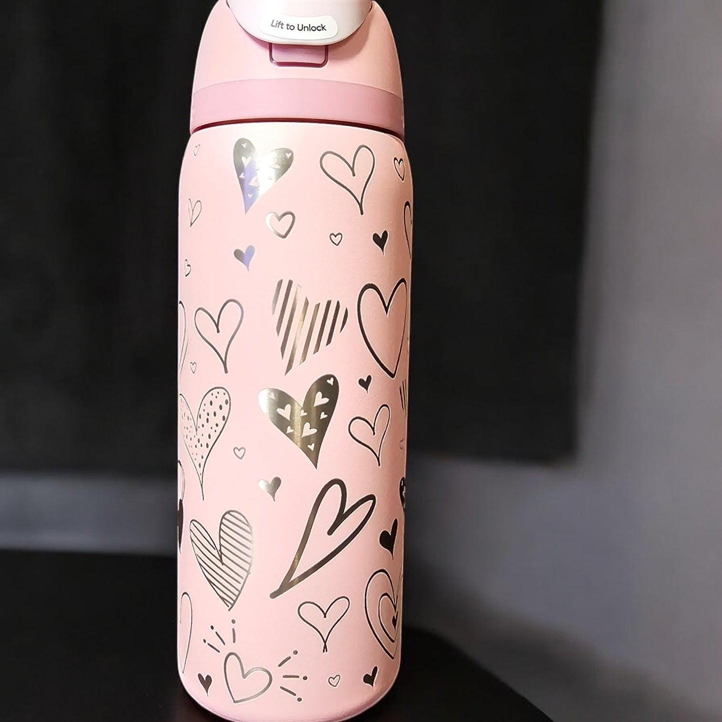 Heart Doodle Engraved Owala 24 and 32 oz Bottle | Valentine's Day Owala