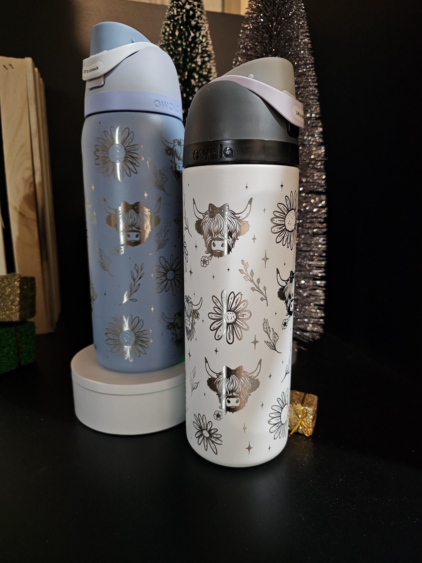 Highland cow Laser Engraved Owala 24 and 32 oz Bottle | Cows and Sunflower Design | Elegant & Personalized Drinkware