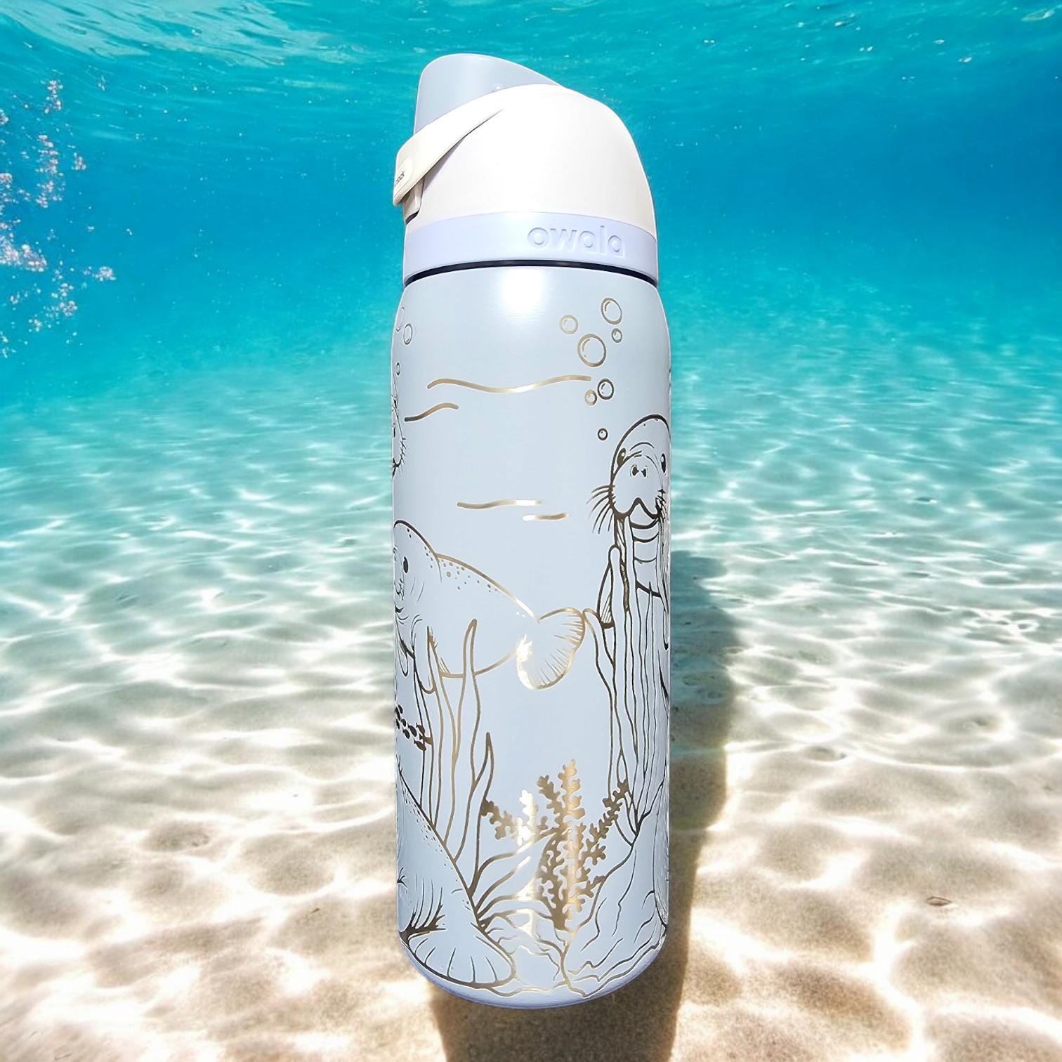 Manatee Engraved Owala 24, 30, 32 and 40 oz Bottle | Elegant & Personalized Drinkware | Freesip and Sway, Hydration Gift for Ocean Lovers
