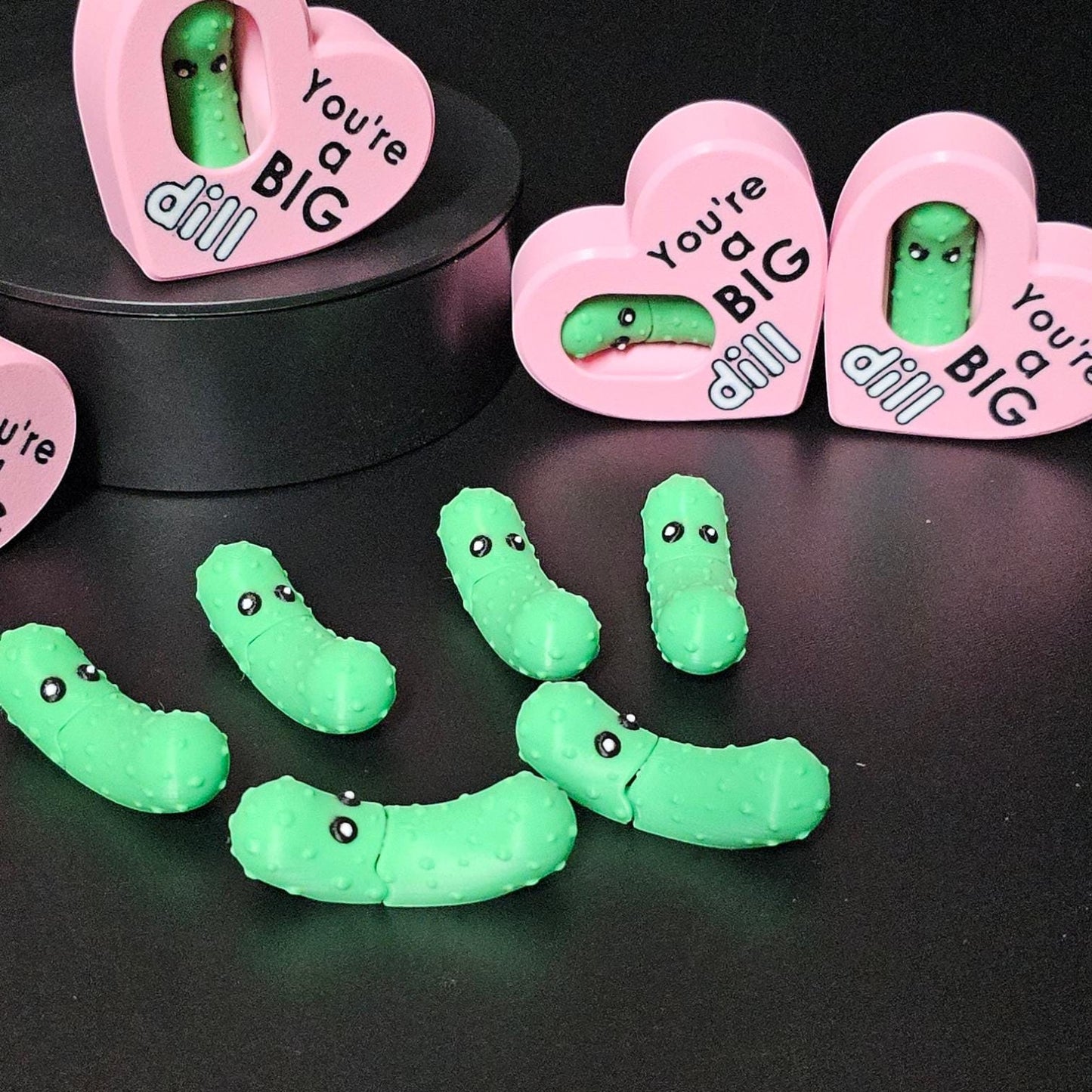 You’re a Big Dill!  Articulated Pickle in Heart-Shaped Container – Funny Valentine’s Day Gift, Unique Pickle Lover Present, 3D Printed