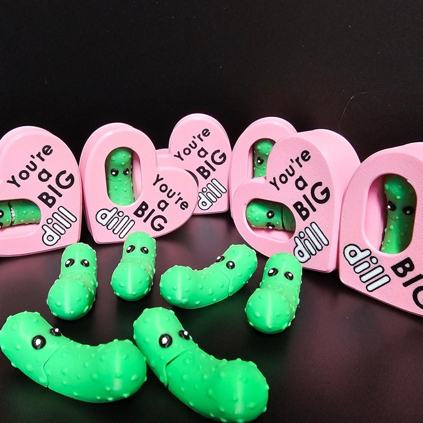 You’re a Big Dill!  Articulated Pickle in Heart-Shaped Container – Funny Valentine’s Day Gift, Unique Pickle Lover Present, 3D Printed
