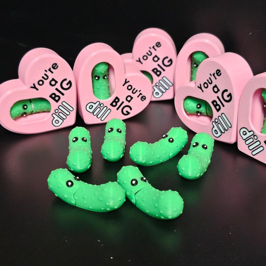 You’re a Big Dill!  Articulated Pickle in Heart-Shaped Container – Funny Valentine’s Day Gift, Unique Pickle Lover Present, 3D Printed