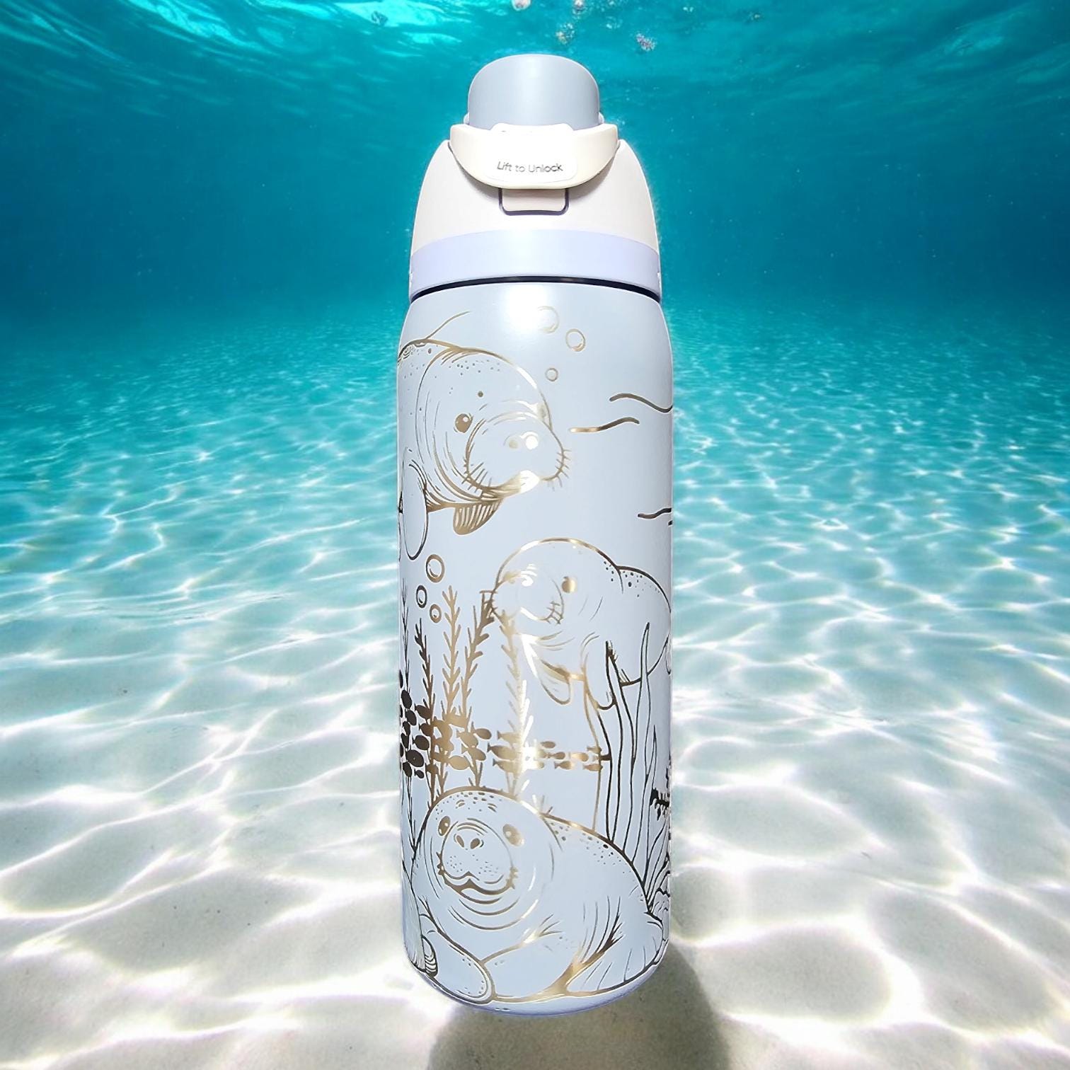 Manatee Engraved Owala 24, 30, 32 and 40 oz Bottle | Elegant & Personalized Drinkware | Freesip and Sway, Hydration Gift for Ocean Lovers