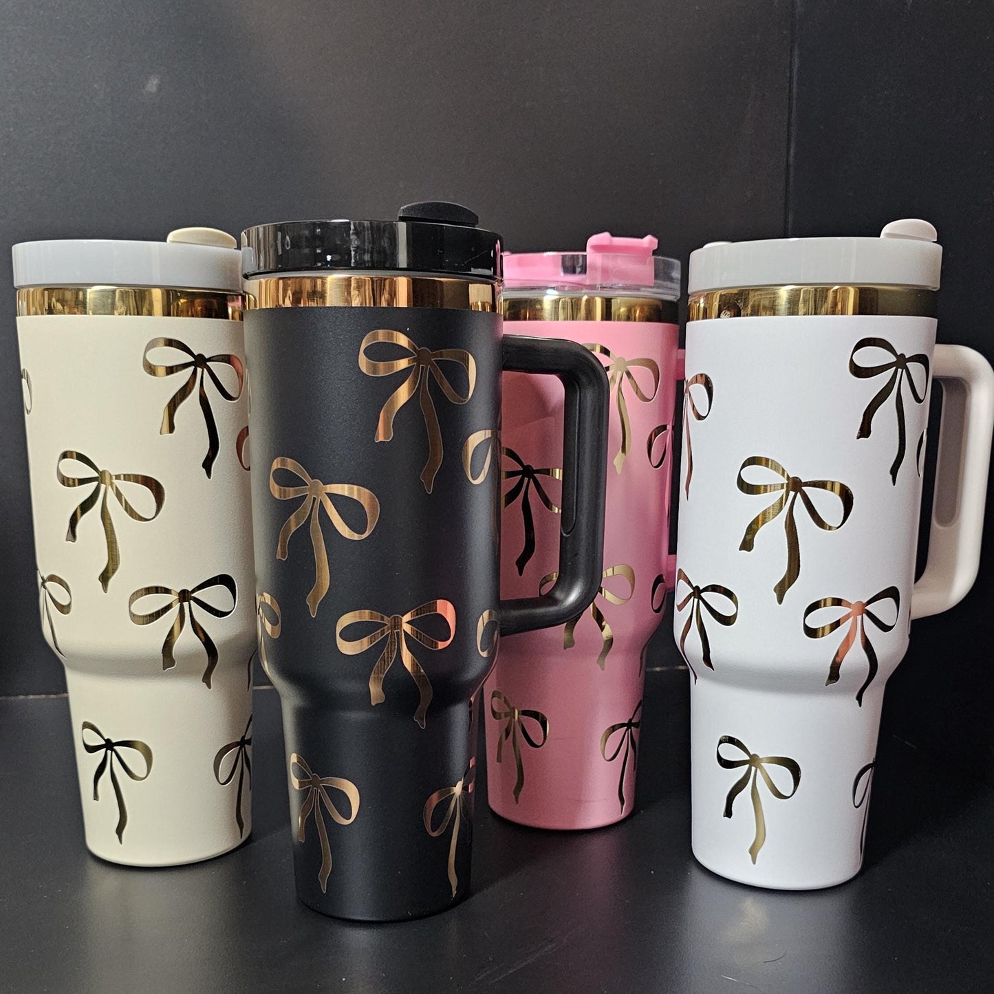 Stanley Coquette Engraved 40 and 30 oz Bottle | Gold Bows Design | Elegant & Personalized Drinkware