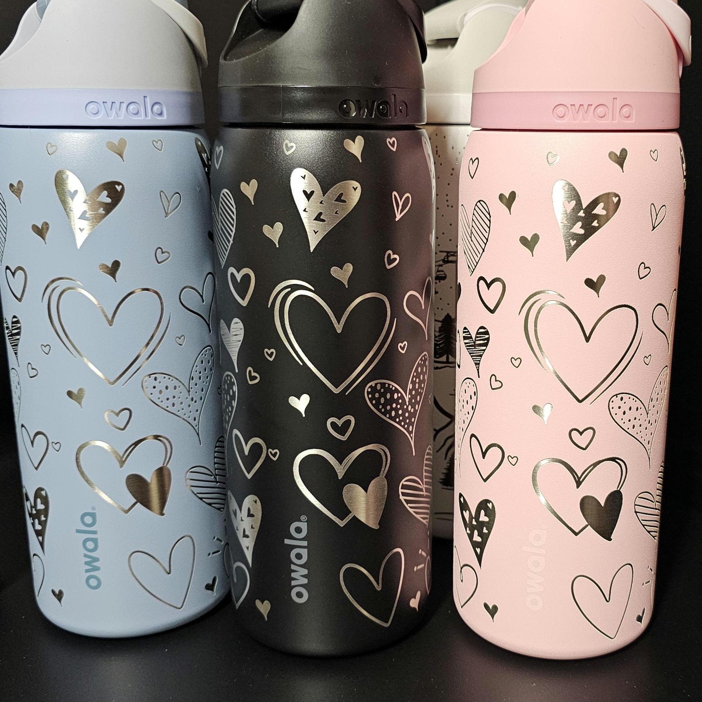 Heart Doodle Engraved Owala 24 and 32 oz Bottle | Valentine's Day Owala