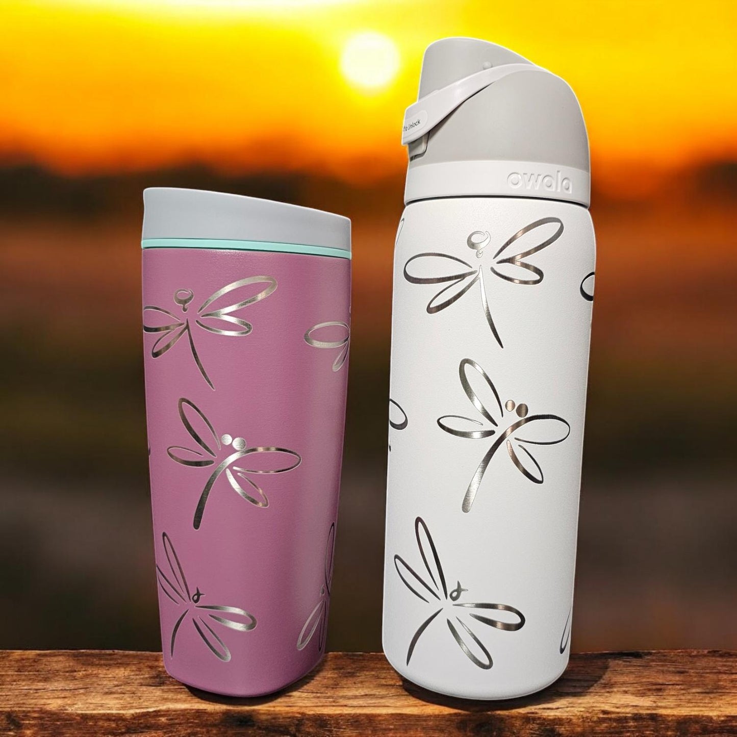 Dragonfly Engraved Owala 20, 24 and 32 oz Bottle | Dragonfly Design | Elegant & Personalized Drinkware