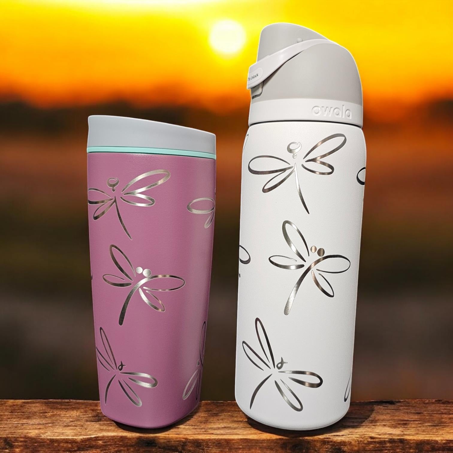 Dragonfly Engraved Owala 20, 24 and 32 oz Bottle | Dragonfly Design | Elegant & Personalized Drinkware