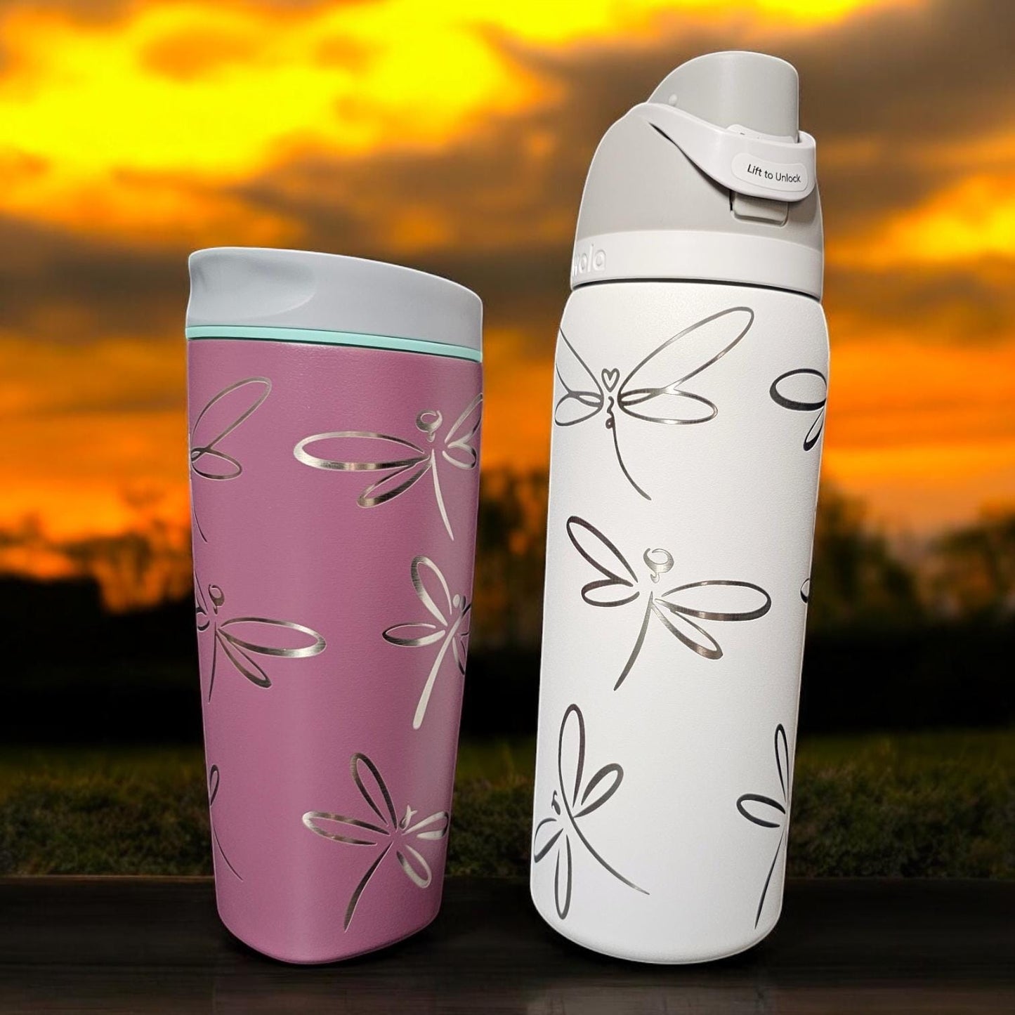 Dragonfly Engraved Owala 20, 24 and 32 oz Bottle | Dragonfly Design | Elegant & Personalized Drinkware