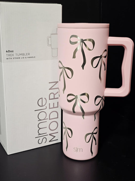 Simply Modern Coquette Engraved 40 and 30 oz Bottle | Silver Bows Design | Elegant & Personalized Drinkware