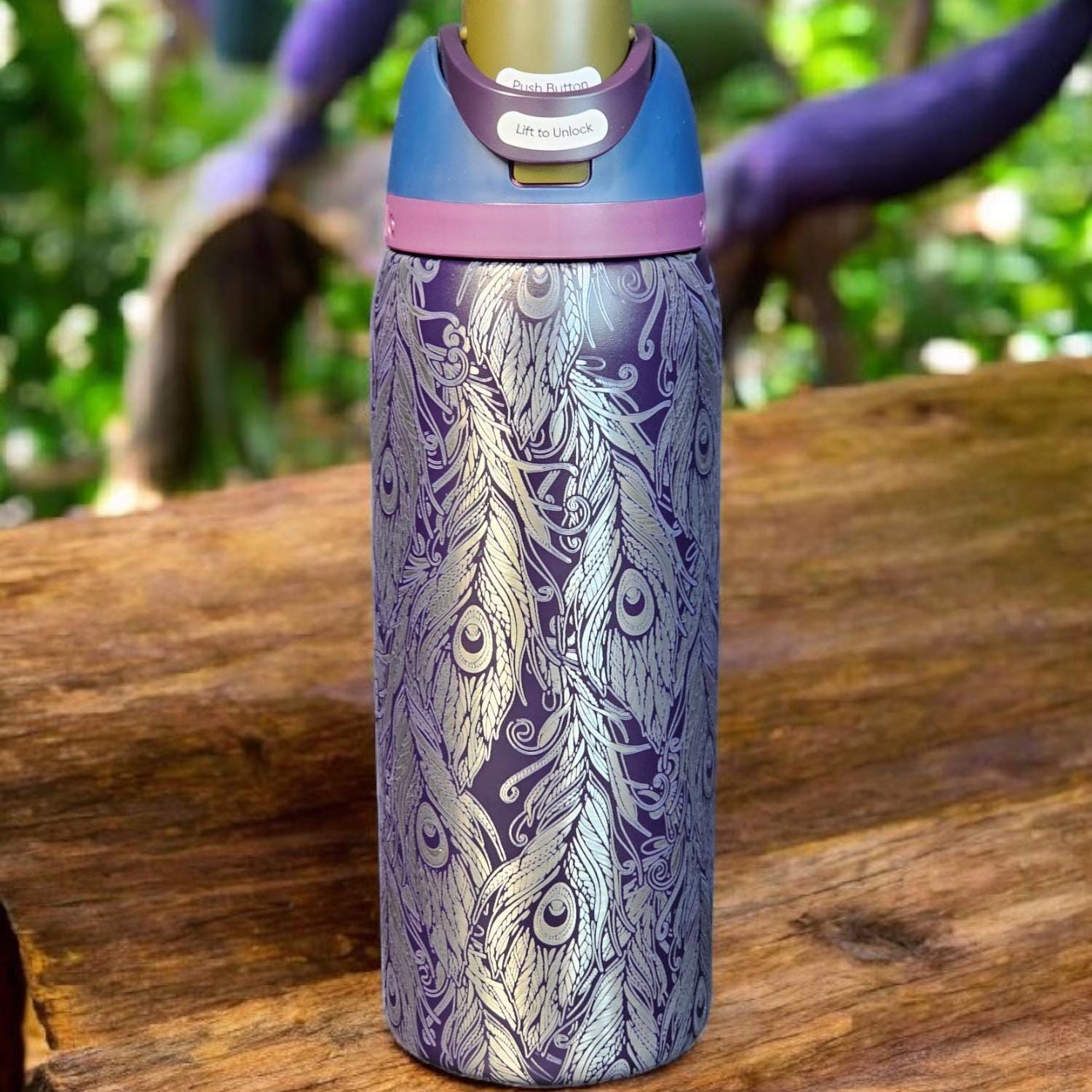 Peacock Engraved Owala 24 and 32 oz Bottle | Peacock feathers,