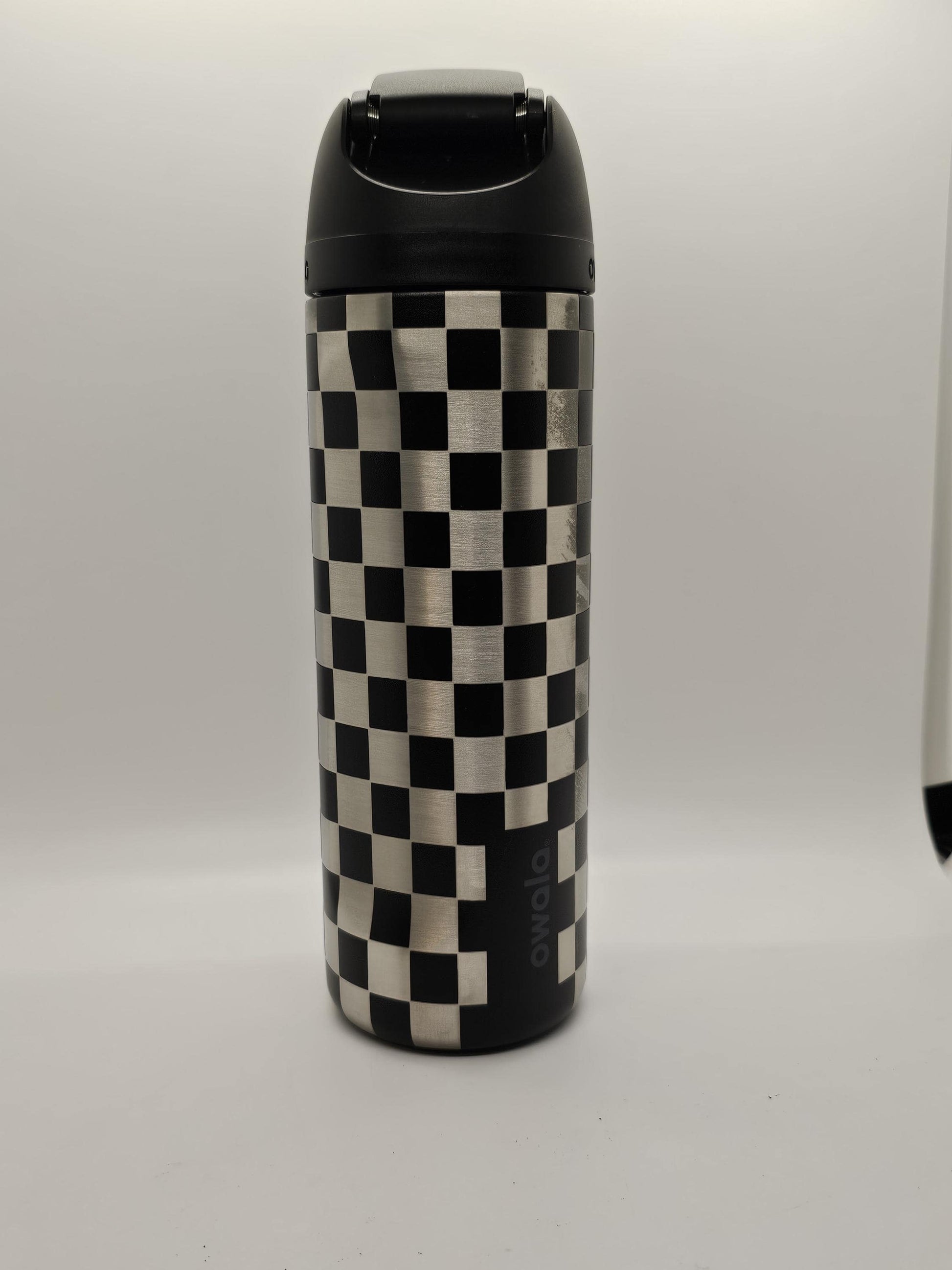 Checkered Owala 20, 24, 30, 32 and 40 oz Bottle | Silver Square Design | Elegant & Personalized Drinkware, Freesip and Sway