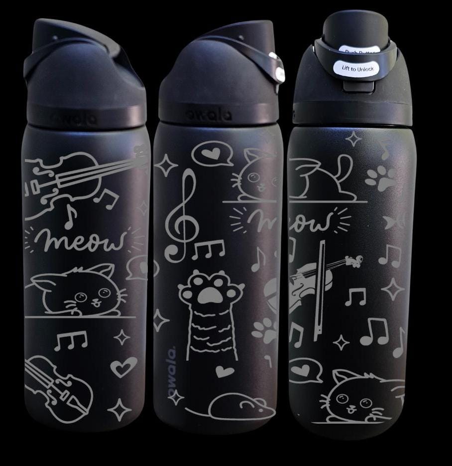 Cat Lover Laser Engraved Owala 24 and 32 oz Bottle | Silver Bows Design | Elegant & Personalized Drinkware