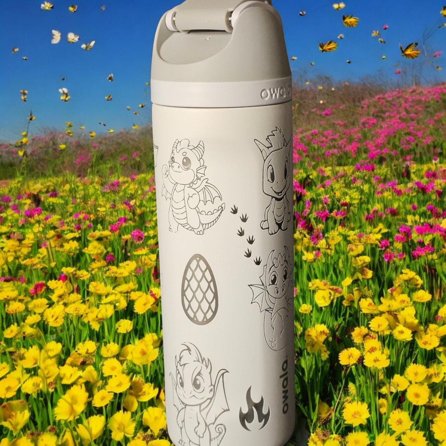Cute Baby Dragon Owala 20, 24 and 32 oz Bottle | Custom Engraved Owala free sip and Smooth sip bottles