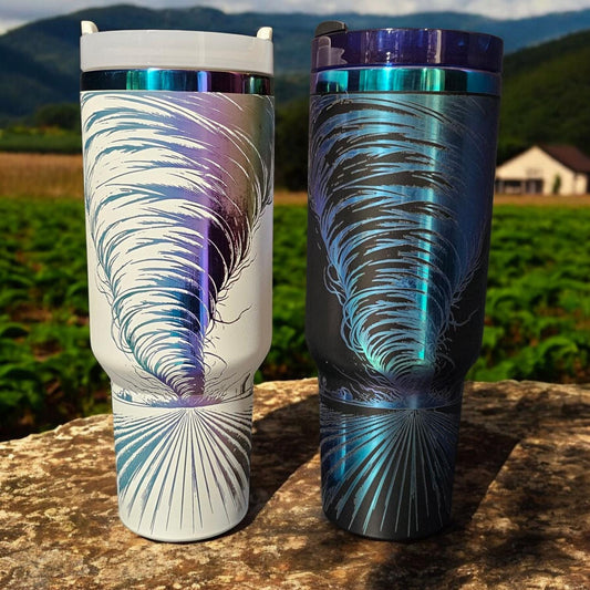 Weather Enthusiast Tumbler - Tornado Engraved Cup for Storm Chasers, 40 oz Stainless Steel Water Bottle with handle, meteorology gift