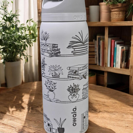Books and plants Owala 32 oz Tumbler, Botanical Tumbler, Plant Lover Gift, book lover gift, books and plants