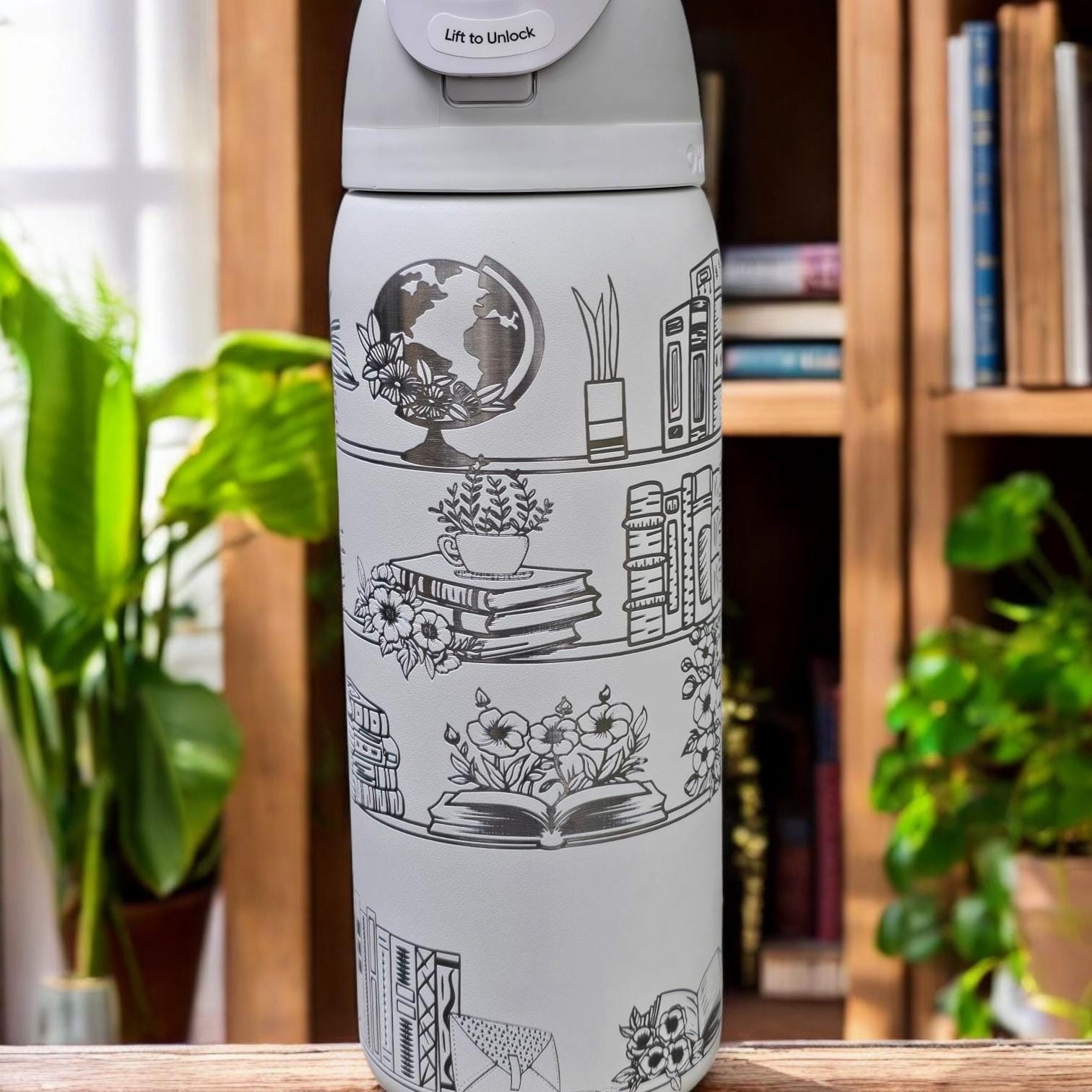 Books and plants Owala 32 oz Tumbler, Botanical Tumbler, Plant Lover Gift, book lover gift, books and plants
