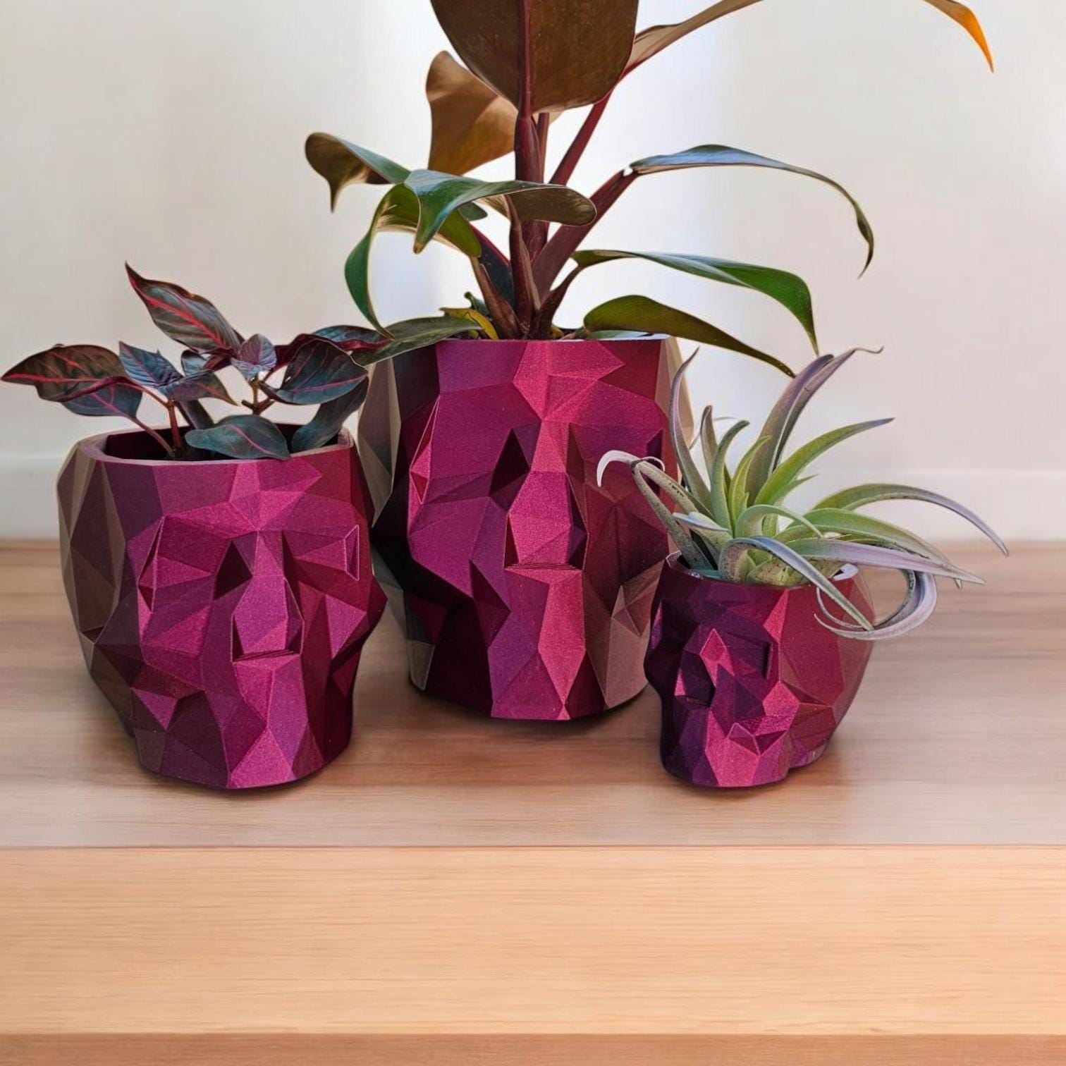3D Printed Geometric Skull Planter: Gothic Home Decor