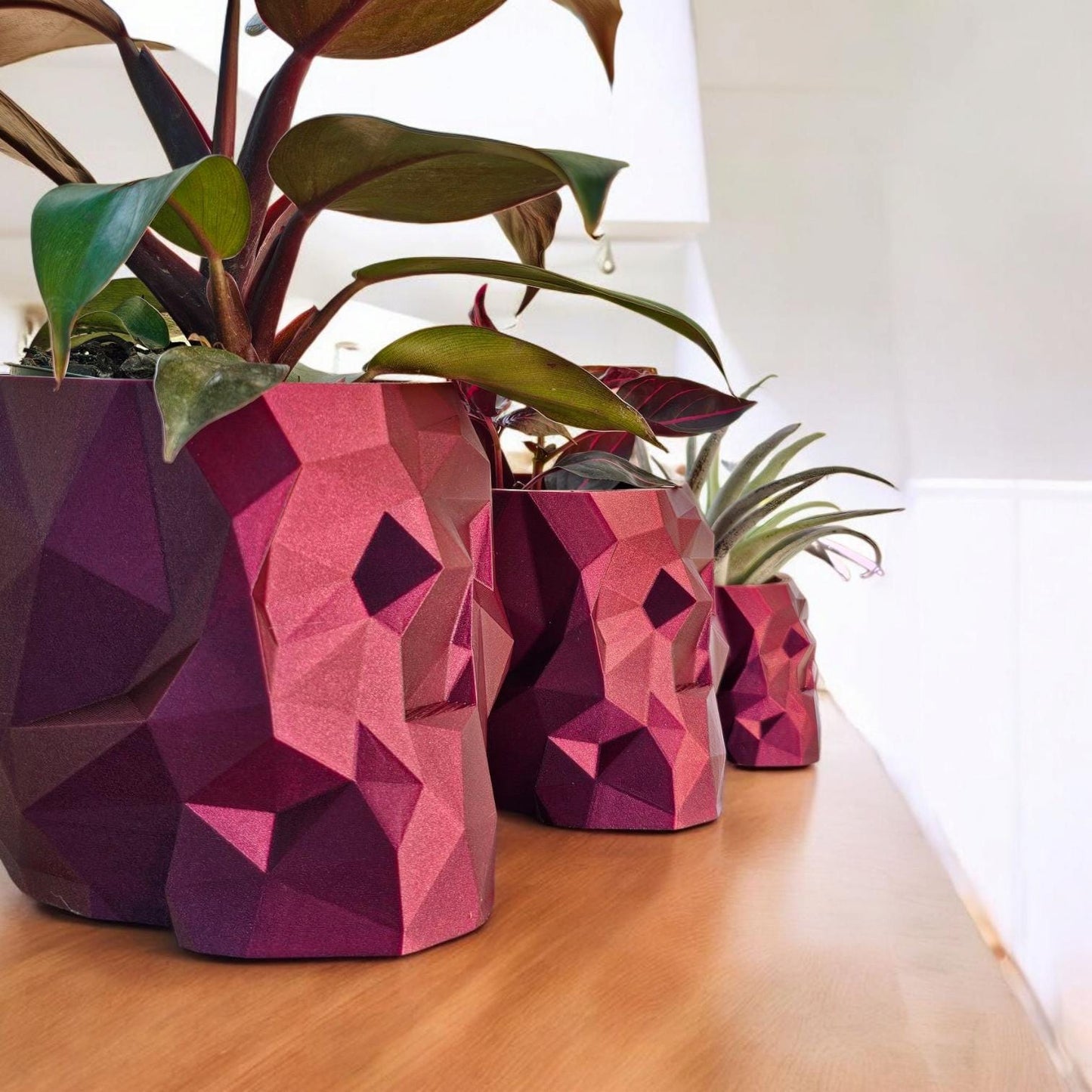 3D Printed Geometric Skull Planter: Gothic Home Decor