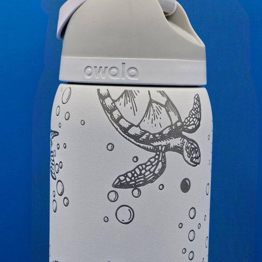 Owala Water Bottle with Turtles & Otters | Laser Engraved Ocean Animals | Custom Name | Eco Gift for Animal Lovers