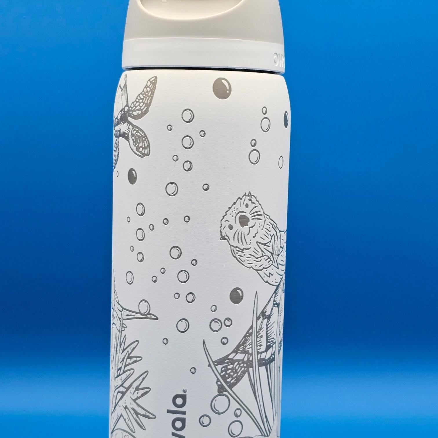 Owala Water Bottle with Turtles & Otters | Laser Engraved Ocean Animals | Custom Name | Eco Gift for Animal Lovers
