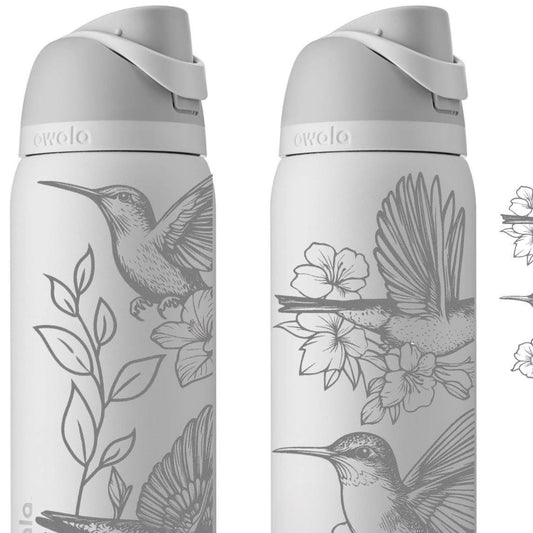 Hummingbird Engraved Owala 24, 30, 32 or 40 oz Freesip or Sway Bottle | Flower and Hummingbird Design | Elegant & Personalized Drinkware
