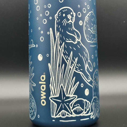 Engraved Owala Water Bottle: Otters & Custom Name, Ocean Animal Design