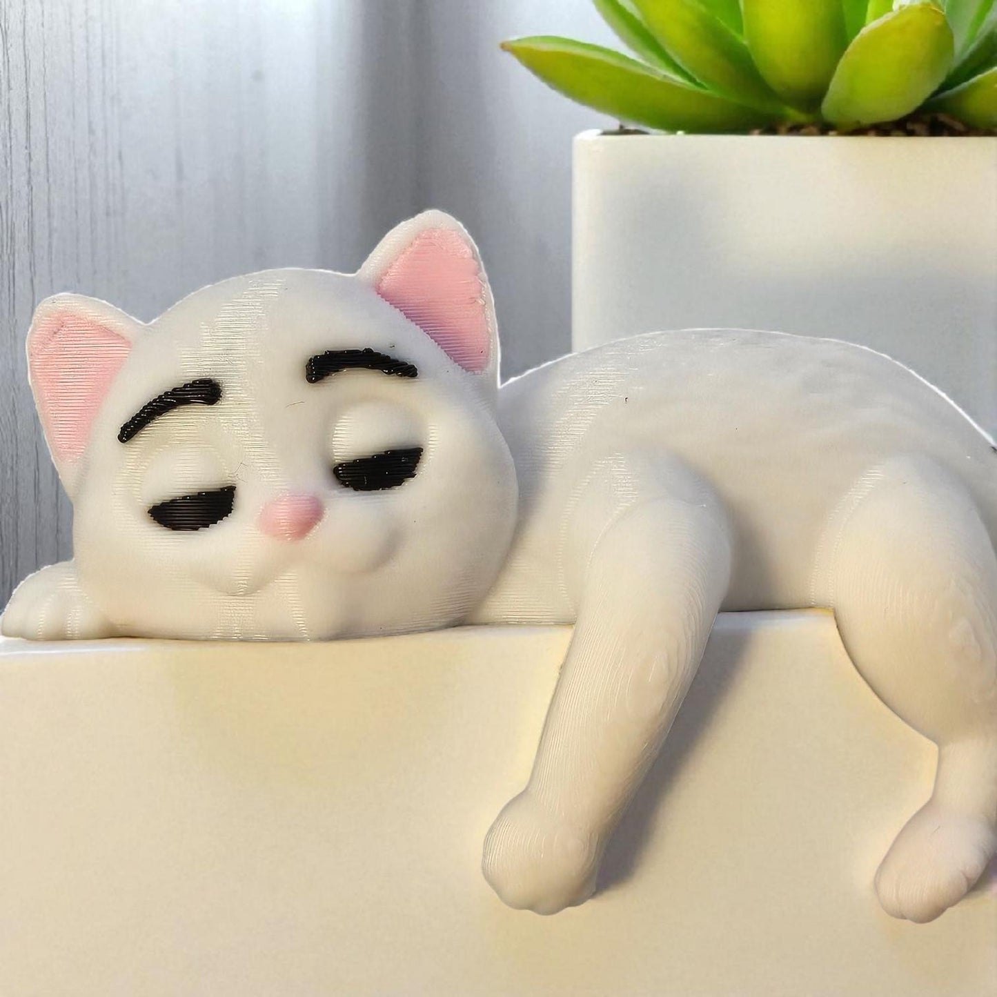 Sleeping Kitty Shelf Sitter: Unique Desk Decor 3D Printed