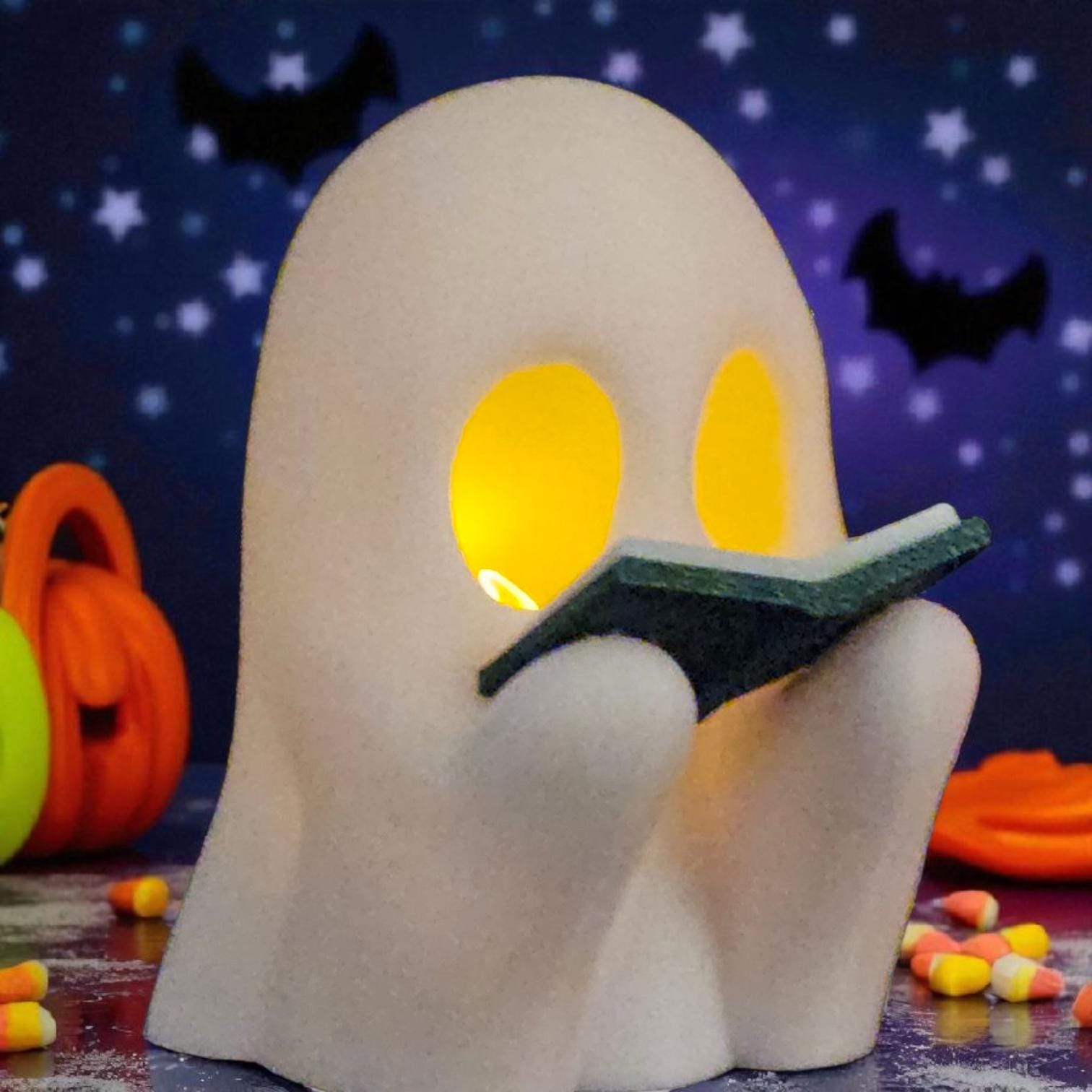 Ghost Reading book Shelf Sitter: Whimsical Office Decor 3D Printed