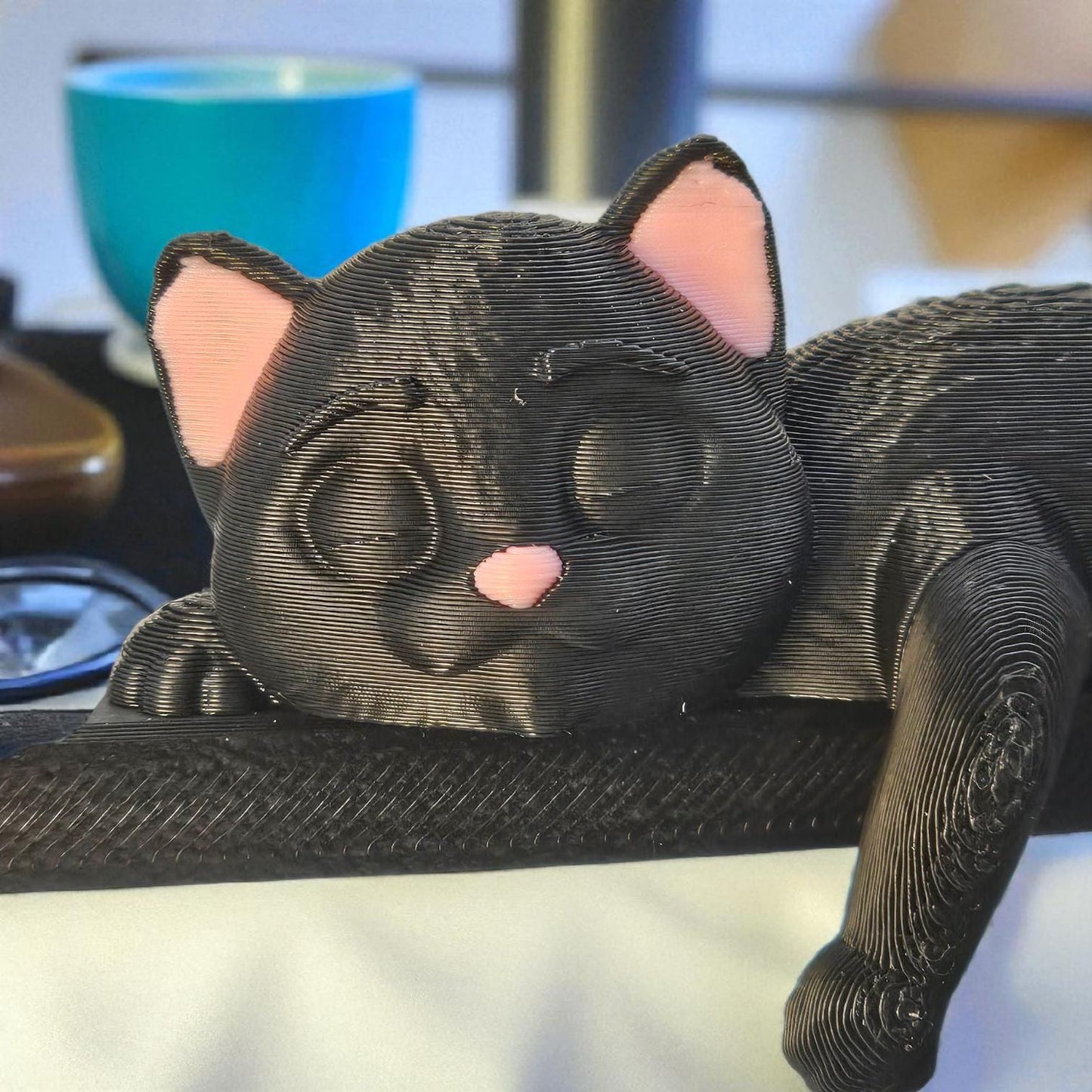 Sleeping Kitty Shelf Sitter: Unique Desk Decor 3D Printed