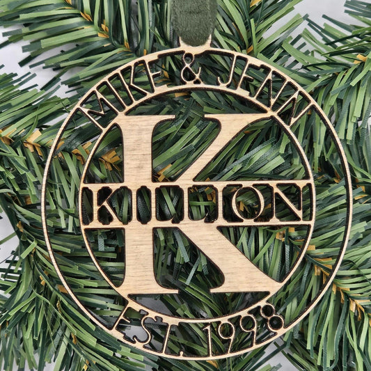 Personalized Wood Ornament – Custom Monogram Keepsake, Anniversary Gift