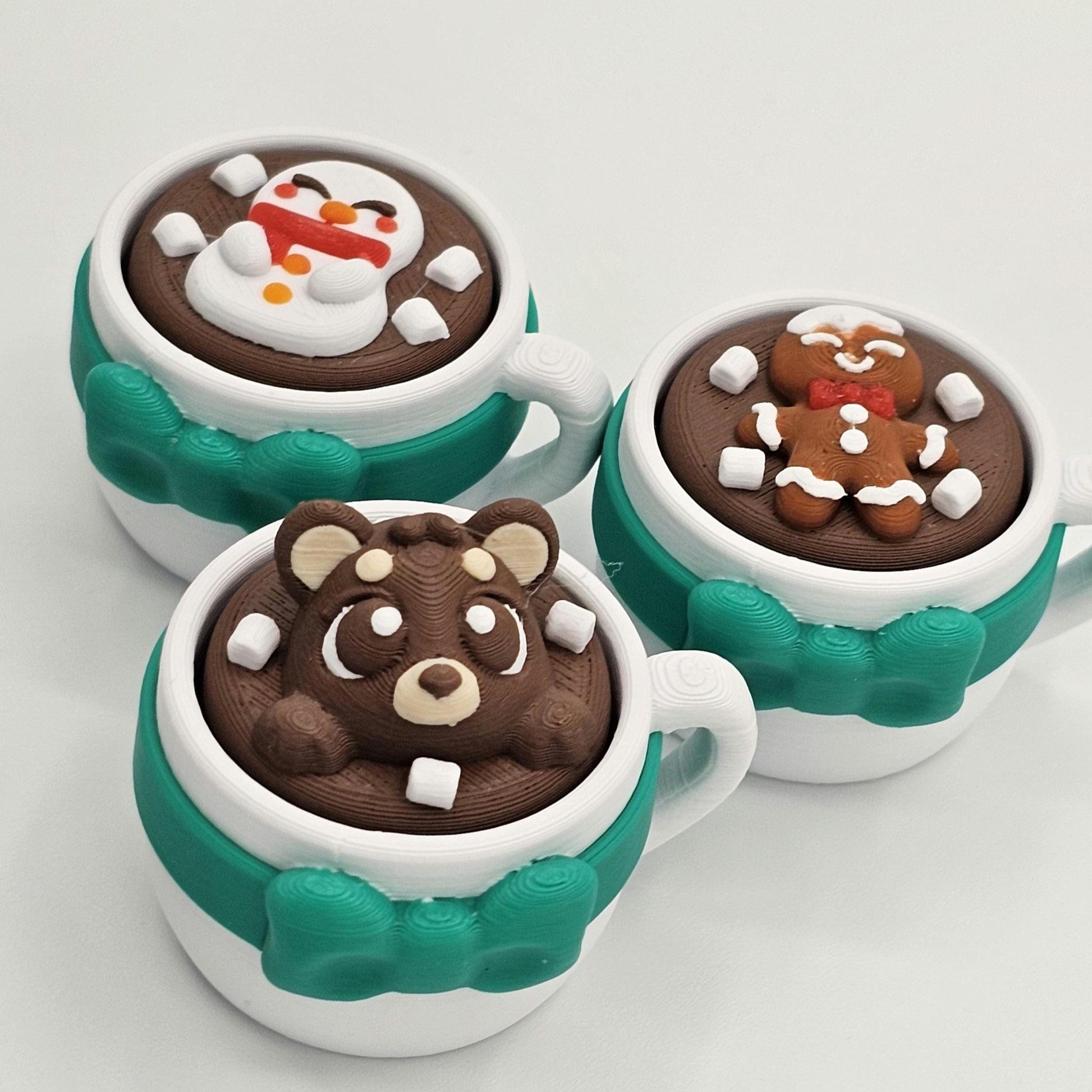 Hot Cocoa Clickers | Bear, Snowman & Gingerbread | Cozy Christmas Keychain Fidget Toy | Stocking Stuffer | Cute Winter Accessory