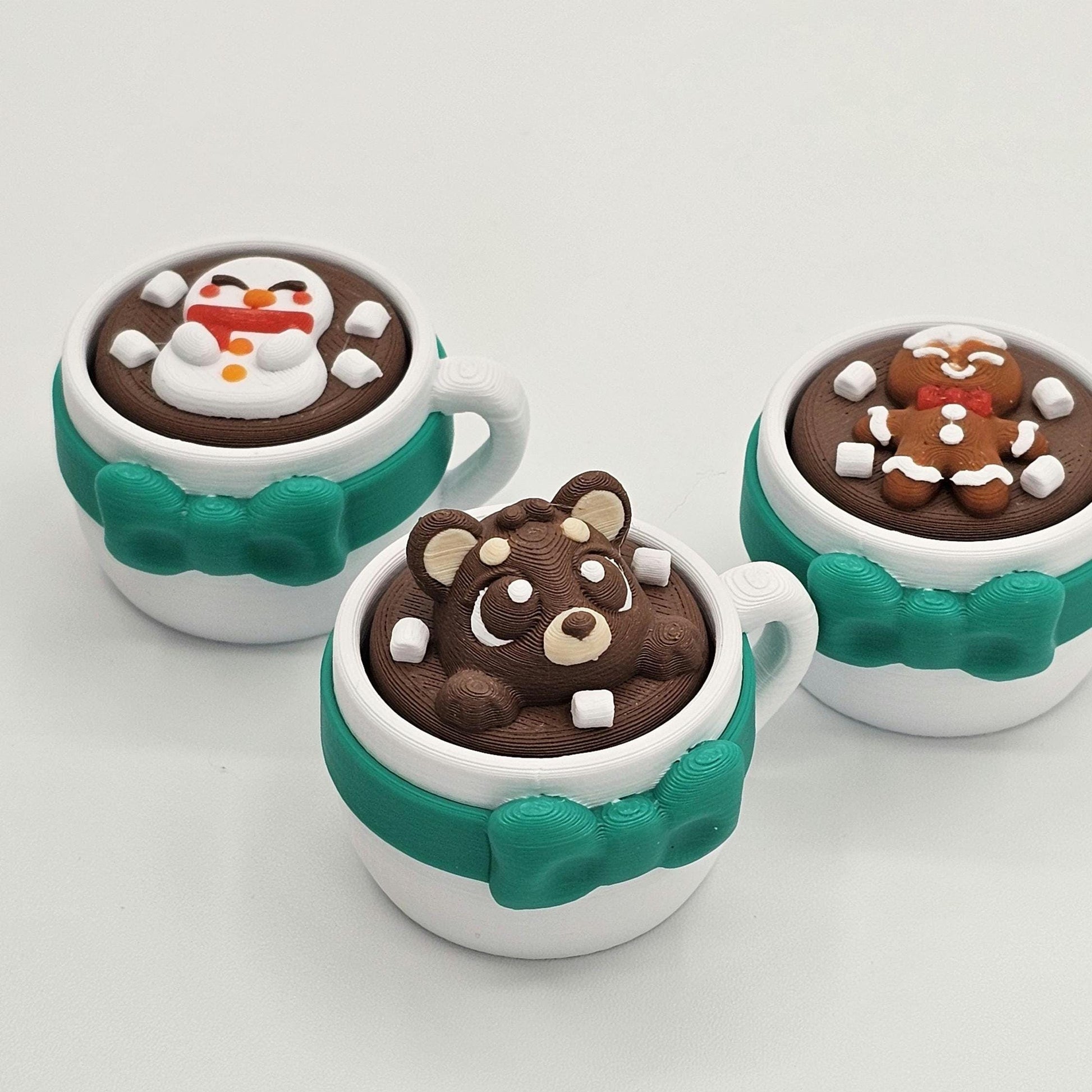 Hot Cocoa Clickers | Bear, Snowman & Gingerbread | Cozy Christmas Keychain Fidget Toy | Stocking Stuffer | Cute Winter Accessory