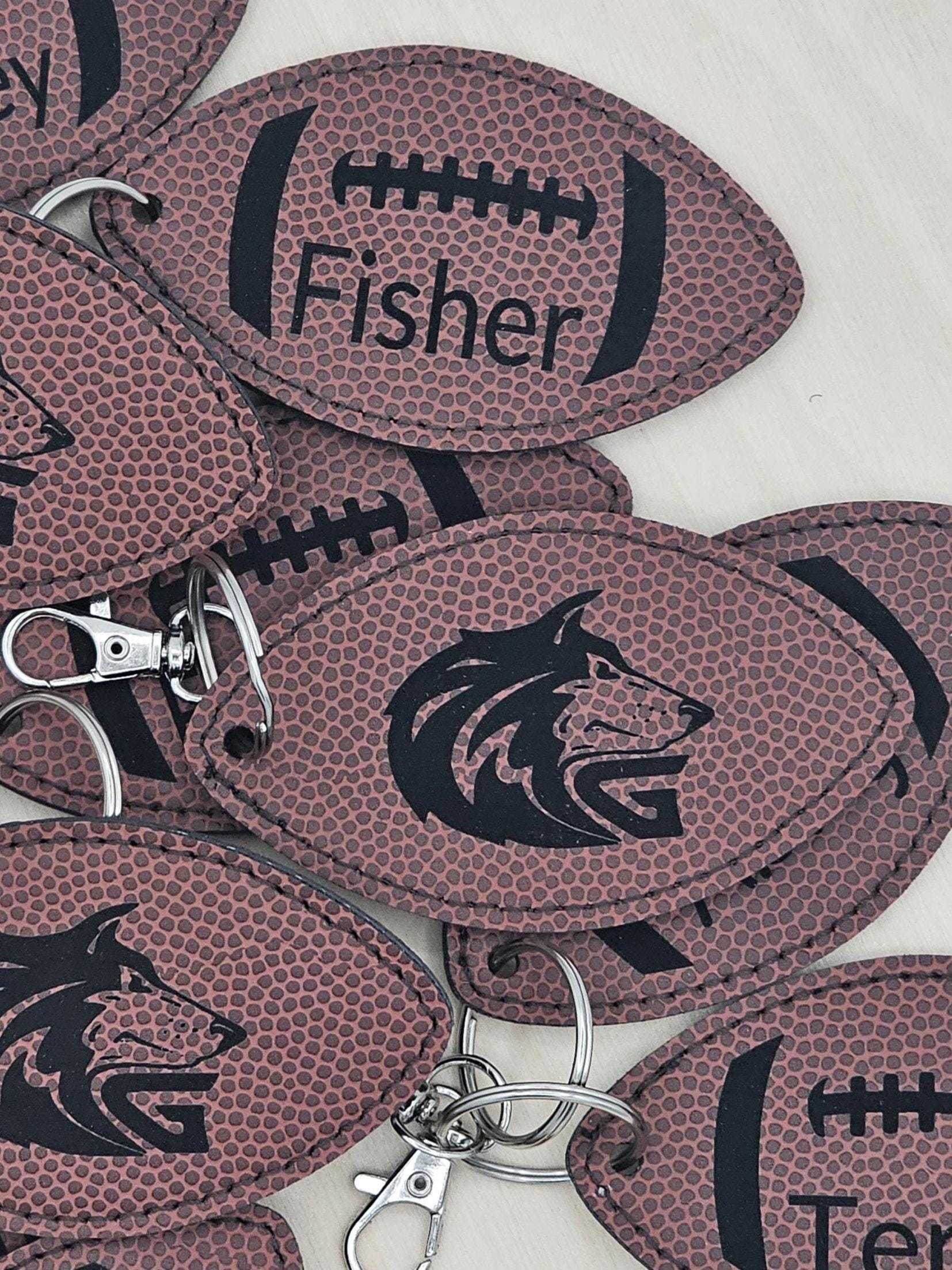 Custom Football Keychain | Personalized Leatherette Bag Tag with Name or Logo | Engraved Football Keychain for Players and fans