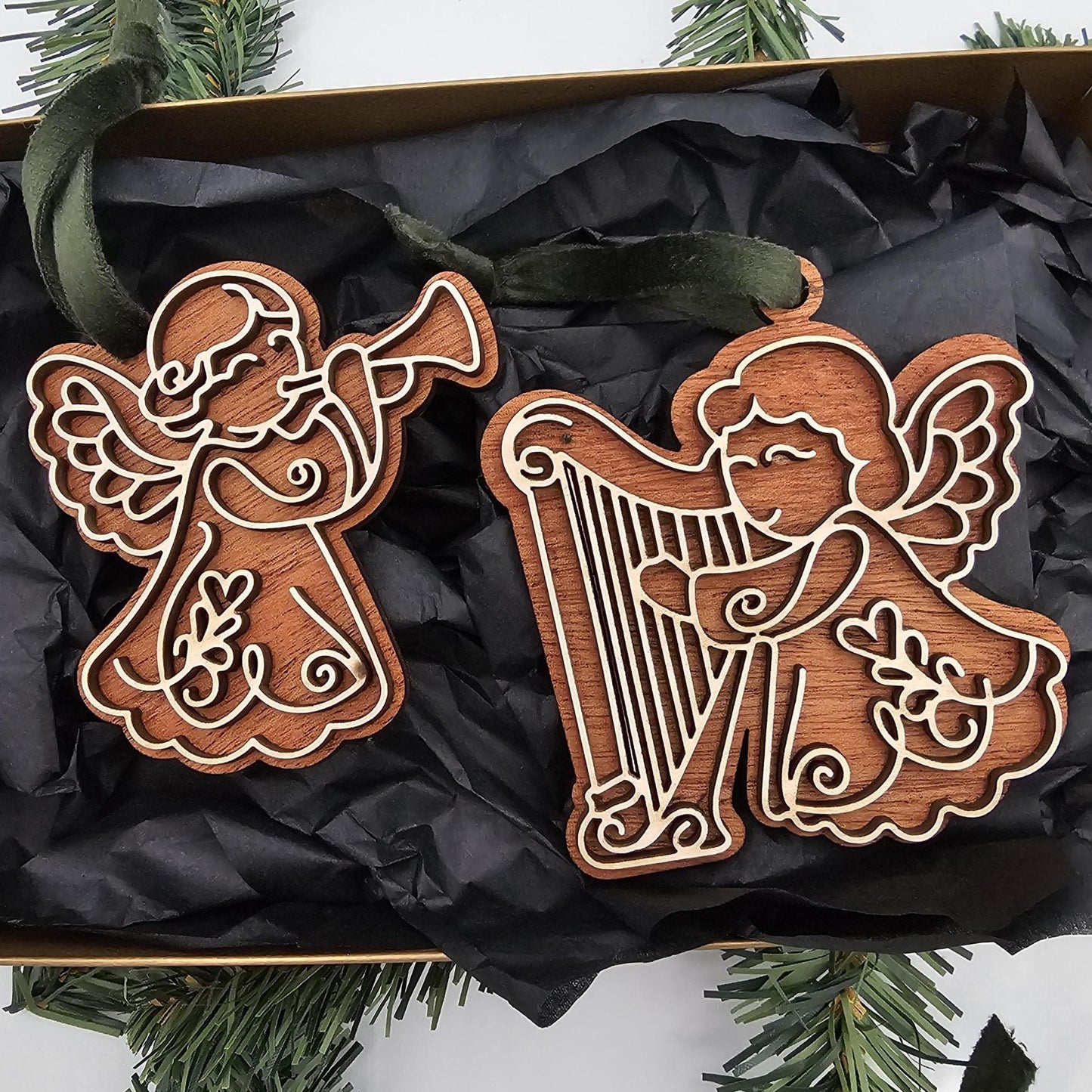 Mahogany & Maple Christmas Ornaments | Personalized Angel, Santa, Penguin, Polar Bear and More | Holiday Gift | Individual or Set