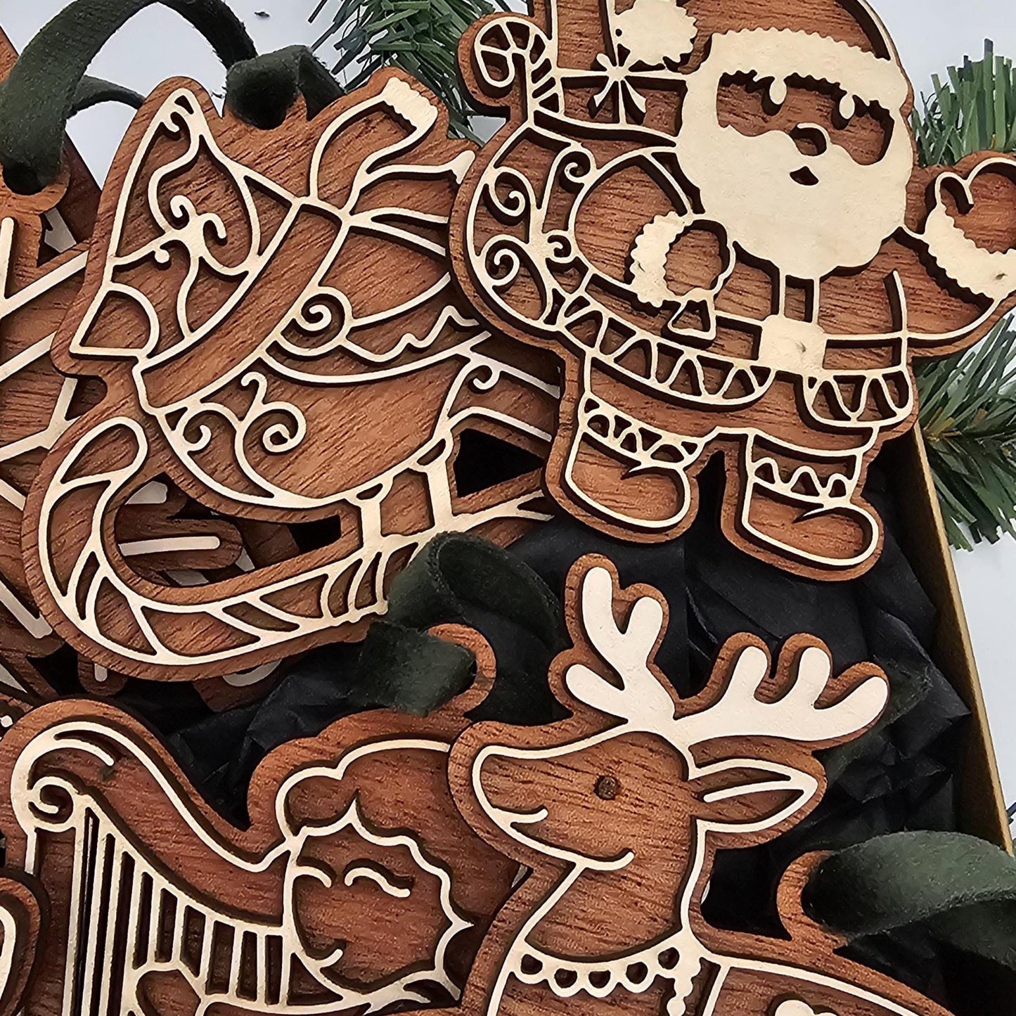 Mahogany & Maple Christmas Ornaments | Personalized Angel, Santa, Penguin, Polar Bear and More | Holiday Gift | Individual or Set