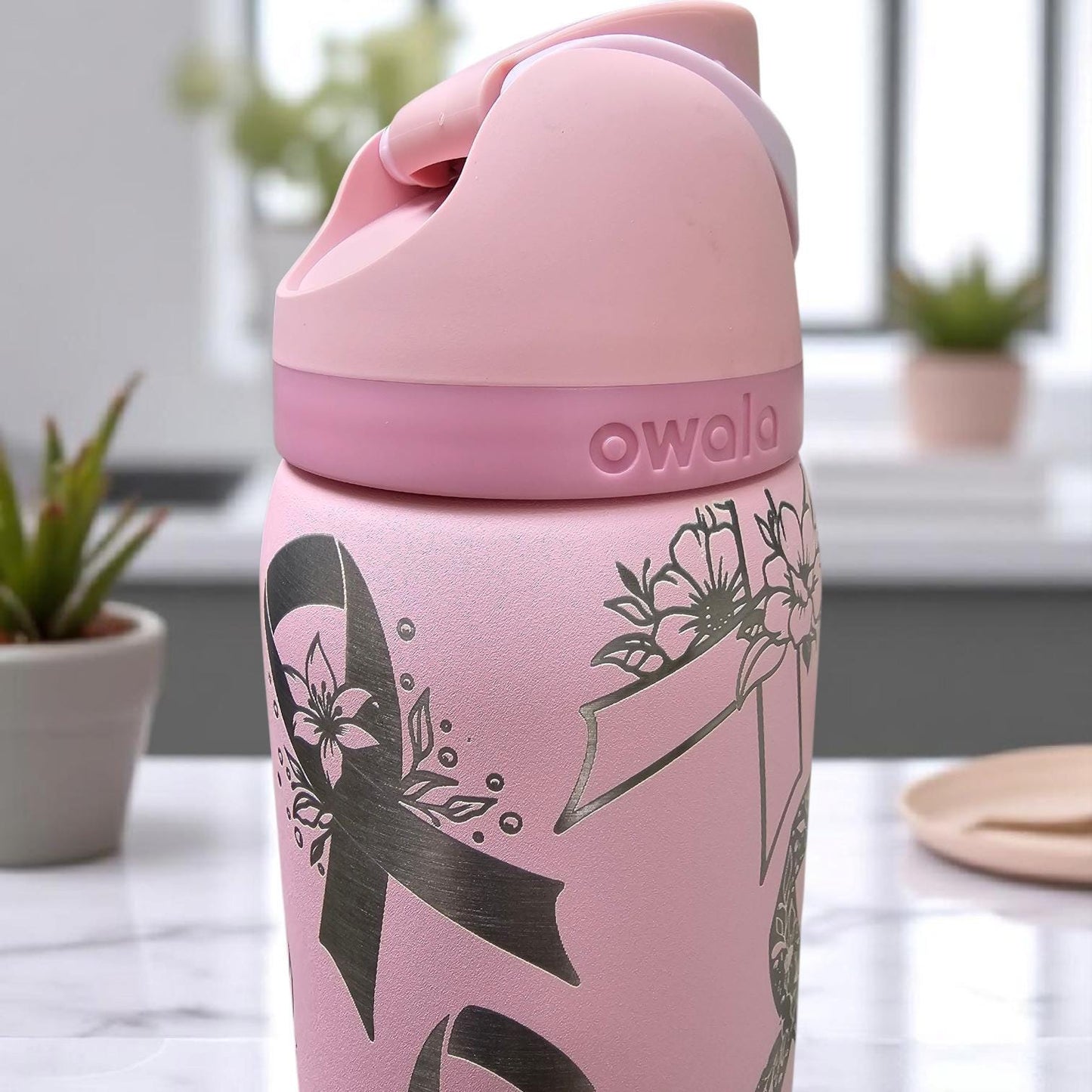 Engraved Cancer Ribbon Owala Tumbler: Survivor Gift