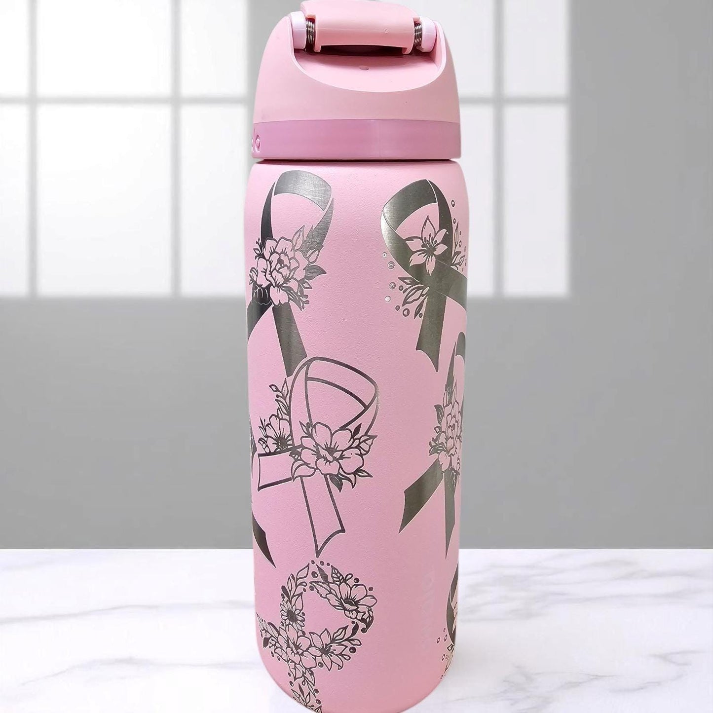 Engraved Cancer Ribbon Owala Tumbler: Survivor Gift