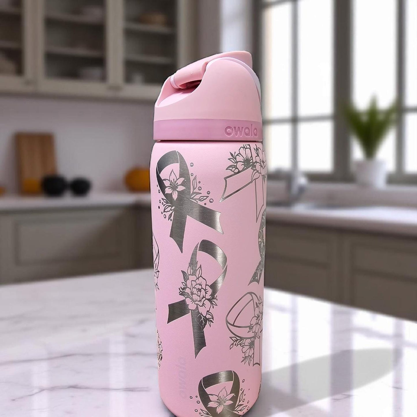 Engraved Cancer Ribbon Owala Tumbler: Survivor Gift